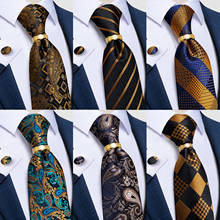 Темно-зеленый Золотой мужской галстук в полоску Пейсли 100% шелк бизнес Свадебный галстук платок кольца для галстуков подарок для мужчин Gravat DiBanGu 2024 - купить недорого