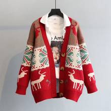 Woman Sweaters 2020 Retro Sweater Cardigan Coat Female Christmas Style Deer Jacquard Femme Chandails Pull Hiver 2024 - buy cheap