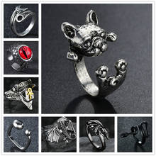 Vintage animal feito à mão francês bulldog anéis moda antigo prateado ródio ajustável dedo anel jóias para mulher & presente 2024 - compre barato