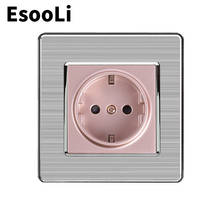 EsooLi-enchufe de pared estándar europeo, toma de corriente de lujo de acero inoxidable, Panel plateado cepillado, enchufe eléctrico AC 110 ~ 250V, 16A 2024 - compra barato
