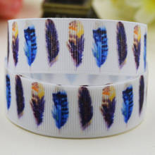 7/8'' 22mm,1" 25mm,1-1/2" 38mm,3" 75mm feather Printed grosgrain ribbon party decoration 10 Yards X-02451 2024 - buy cheap