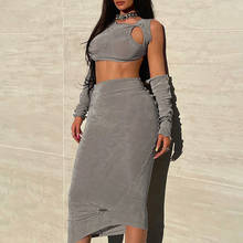 Inspired Two Piece Set Women Skirt Sexy Club Outfits for Women Dresses Summer 2022 Pure Gray Cut Out Matching Sets Streetwear 2024 - buy cheap