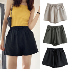 High Waist Thin Cotton Linen Shorts Women Summer Comfortable Loose Drawstring Shorts Korean style Wide Leg Shorts OL Casual 2024 - buy cheap