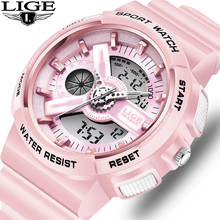 LIGE-reloj deportivo de cuarzo para mujer, cronógrafo de doble pantalla, de lujo, electrónico, resistente al agua hasta 50M, nuevo 2024 - compra barato