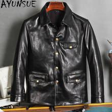 Ayune-Chaqueta de cuero auténtico para hombre, abrigo de piel de caballo 2020 Natural, Vintage, para otoño e invierno, X-2012 2024 - compra barato