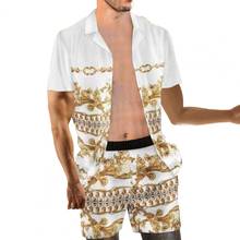 Мужской комплект из рубашки и шортов, повседневный пляжный комплект из двух предметов с гавайским принтом и короткими рукавами, 2021 2024 - купить недорого