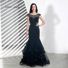 Lemon joyce Black Formal Evening Dresses Long Sexy See-through Backless Beading Mermaid Party Gowns Plus Size 2024 - buy cheap