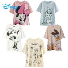 Camiseta com estampa de desenho animado feminina, camiseta de algodão com desenhos animados da disney para mulheres, estilo vintage de verão 2021 2024 - compre barato