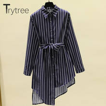 Женское Повседневное платье Trytree, весна-осень 2020, однобортная модная свободная яркая Асимметричная блузка в полоску с отложным воротником 2024 - купить недорого