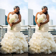 African Plus Size Wedding Dresses Mermaid 2021 vestido de noiva Sweetheart Ruffle Organza Bridal Gowns For Black Girls Women 2024 - buy cheap
