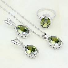 Crown 925 Silver Jewelry Olive Green Cubic Zirconia Bridal Jewelry Sets For Women Annniversary Earrings/Pendant/Necklace/Ring 2024 - buy cheap