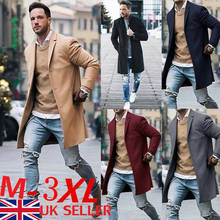 Winter Fashion Men Wool Coat Casual Turn-down Collar Trench Coat Button Outwear Overcoat Black Gray Khaki Wine Red Navy Blue 2024 - buy cheap