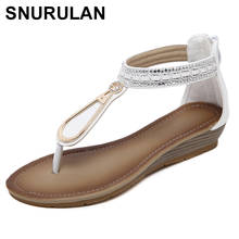 SNURULAN Summer flip flops; Women's Bohemian Ethnic Sandals; wedge shoes summer low-heeled beach shoes; comfortable shoes 2024 - buy cheap