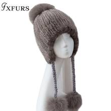 2020 New Women Winter Mink Fur Hat Ear Flap Fox Fur Pom Bomber Handmade Caps Russian Hat Ushanka Aviator Trapper Snow Skiing 2024 - buy cheap