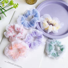 Korea Women Elastic Kawaii Lace Hair Bands Tie Girls Mesh Scrunchie Ponytail Transparent Rainbow Plaid Hair Accessories Headwear 2024 - buy cheap