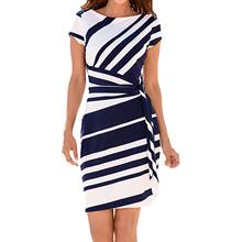 Office Lady Summer Dresses Women's Short Sleeve Beach Styles Casual Working Dress Vestidos Stripe Straight Mini Dress With Belt 2024 - buy cheap