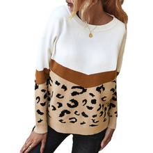 Women Autumn Winter Leopard Knitted Sweater Casual Long Sleeve Pullover Tunic F42F 2024 - buy cheap