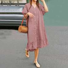 2020 Summer Short Sleeve Sundress ZANZEA Fashion Plaid Party Dress Women Casual Ruffled Vestidos Elegant V Neck Check Robe Tunic 2024 - buy cheap