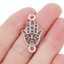 20 x Tibetan Silver Fatima Hamsa Hand Connector Charms Pendants for Bracelet Necklace Jewelry Making Findings 32x17mm 2024 - buy cheap