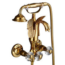 Bathroom Bathtub Shower Faucet Set Hot & Cold Solid Brass Mixer Taps With Handheld Rotating Wall Mounted Gold Swan Shape Chrome 2024 - buy cheap