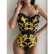 Bañador Sexy de encaje con Push-Up para mujer, traje de baño de una pieza con estampado de Tanga, Monokini brasileño, 2021 2024 - compra barato