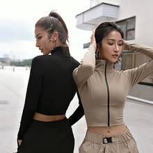 Zhangyunuo-Tops de Yoga lumbares con cremallera para mujer, ropa de gimnasio de manga larga, ropa deportiva de entrenamiento, Sexy, cuello alto 2024 - compra barato
