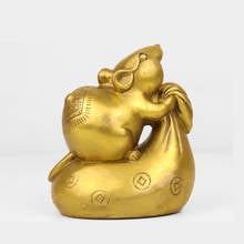 Copper Rat Figurine Home Decoration coins seal Brass Mouse Money Bag FengShui Desk Ornaments Good Lucky Wealth 2020 Year 2024 - buy cheap