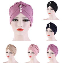 Indian Turban Women Plain Hijab Hat Muslim Chemo Cap Islamic Bonnet Head Scarf Wrap Headwear Solid Color Hair Loss Covers Beanie 2024 - buy cheap
