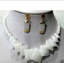 Conjunto de joyería de collar y pendientes de jade blanco natural, reloj chapado en oro de 18K AAA, piedra de cuarzo, cristal natural 2024 - compra barato
