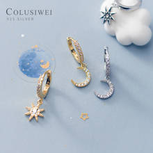 Colusiwei-pendientes de aro de Plata de Ley 925 para mujer, joyería fina con diseño de luna y estrella de circonia brillante, asimetría de lujo, para boda 2024 - compra barato