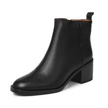 British style women party banquet wear chelsea boots thick high heel boot point toe genuine leather shoes warm winter snow bota 2024 - buy cheap