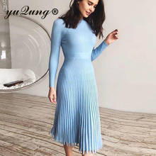 Yuqung-Vestido largo plisado de corte A para mujer, suéter elegante acanalado de cintura alta, tejido, Otoño e Invierno 2024 - compra barato