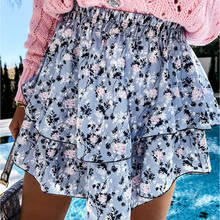 MOARCHO Ruffles Flowers Printed Short Skirt Woman Sweet Elastic Waist A-Line Mini Skirt 2021 Summer Holiday New Fashion 2024 - buy cheap