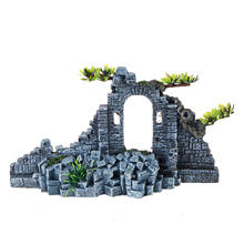 Saim Aquarium Resin Ancient Temple Ruins Ornament Fish Tank Decoration Plastic Aquarium Tree Plants Fishes Shrimp Cave Stone 2024 - buy cheap