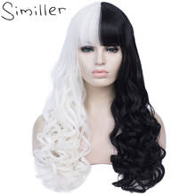 Similler Women Long Curly Synthetic Wig Black White Halloween Costume Wigs for Party Cosplay with Bangs Heat Resistance 2024 - buy cheap