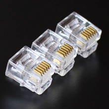 Conector de rede modular banhado a ouro, conector de cabeça de cristal rj12 6p6c com 100 peças 2024 - compre barato