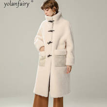 Chaqueta de piel de lana auténtica para mujer, abrigo largo coreano, cálido para otoño e invierno, 2020 2024 - compra barato