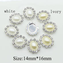 Charm 10 unids/lote de botones de perlas de diamantes de imitación ovalados de 14mm * 16mm, accesorios de boda Diy decorativos, Parte posterior plana chapada en plata 2024 - compra barato