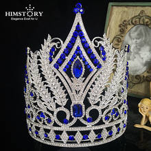 Himstory luxo do vintage grande coroa de casamento bandana nupcial tiara festa mostrar pageant acessórios para o cabelo strass cheia jóias de cabelo 2024 - compre barato