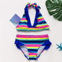 2019 Girls Swimsuit Two-Pieces Stripe Swimwear Children Girls Cute Bikini Suits Summer Bathhing Suits Love Swimsuits 9189 2024 - buy cheap