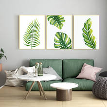Folhas tropicais verdes pintura da lona da parede nordic plantas cartazes e cópias escandinavo quadros de parede para sala estar decoração 2024 - compre barato