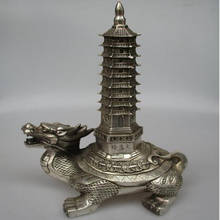 Estatua de la torre de Wenchang para el hogar, escultura de plata tallada en forma de tortuga Dragón, estilo tibetano antiguo, hecho a mano, de Feng Shui 2024 - compra barato