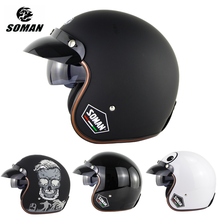SOMAN Racing-Casco abierto Retro para motocicleta, protector de cabeza de cuero para Scooter, Chopper, Vintage, 3/4 2024 - compra barato