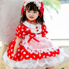 Vestido de manga corta para niña, estilo Lolita español, Verano para Niños, punto, fresa, pompones 2024 - compra barato