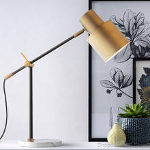 American Marble Brass Long Arm Table Lamp Simple Light Luxury Bedroom Bedside Study Living Room Office LED Decorative Lighting 2024 - buy cheap