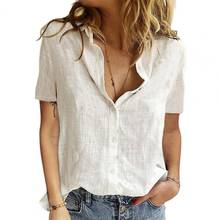 Women Solid Color Shirt Solid Color Turn Down Collar Short Sleeve Single-breasted Blouse T-shirt for Office Shirt 2024 - buy cheap