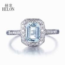 Helon anel de noivado, sólido, 14k, ouro branco, esmeralda, corte 7x5mm, genuíno, aquamarino, anel de diamantes, vintage, casamento, joias finas 2024 - compre barato