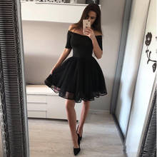 Simple Off the Shoulder Short Homecoming Dress Tulle Half Sleeve Graduation Dresses Chic Little Black Party Dress 2024 - buy cheap