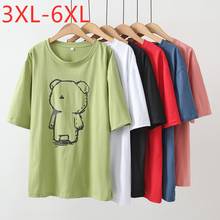 Camiseta holgada de manga corta para mujer, playera de algodón con estampado de dibujos animados verde y rojo, talla grande 3XL, 4XL, 5XL, 6XL, 2021 2024 - compra barato