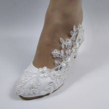 Женская свадебная обувь, классические туфли подружки невесты на толстом каблуке 2020 см, туфли на среднем каблуке, белые кружевные туфли, женская обувь с цветами, 6,5 2024 - купить недорого